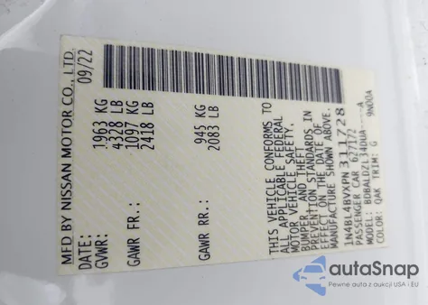 2023 Nissan Altima S Fwd из США, поврежденный, VIN 1N4BL4BVXPN311728